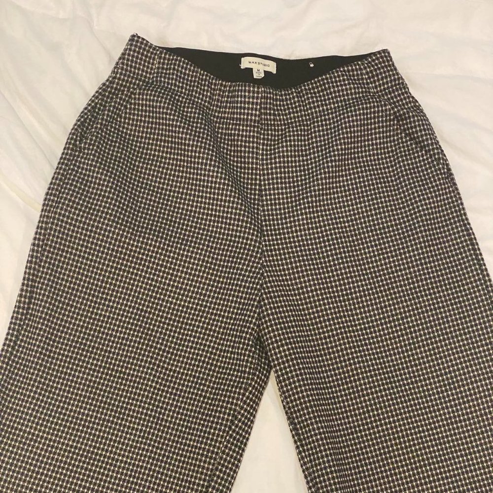 Max Studio Black and White Checked Wide-Leg Pants